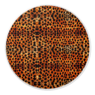 Bouton De Porte En Céramique Impression d'animal guépard grunge en détresse vin