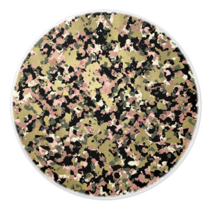 Bouton De Porte En Céramique Impression de motif de camouflage noir vert rose o