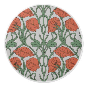 Bouton De Porte En Céramique Impression florale Art Nouveau coquelicot rouge