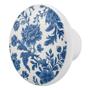 Bouton De Porte En Céramique Impression florale d'inspiration victorienne bleue