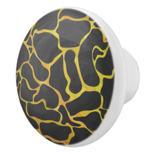 Bouton De Porte En Céramique Impression girafe noir et jaune