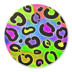 Bouton De Porte En Céramique Impression léopard guépard arc-en-ciel colorée lum