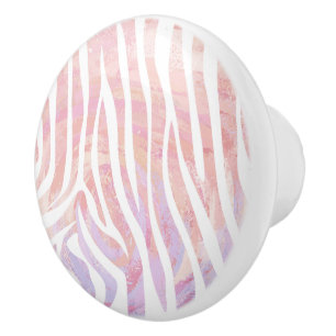 Bouton De Porte En Céramique Impression rose et blanc Zebra