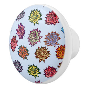 Bouton De Porte En Céramique Impression Rose pointillée, Modèle Floral Moderne