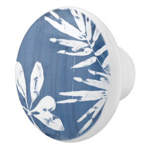 Bouton De Porte En Céramique Impressions tropicales d'indigo - verdure