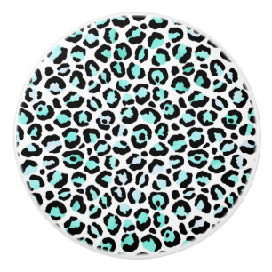 Bouton De Porte En Céramique Imprimé Animal Bleu Taches Turquoise Rose Faux Noi