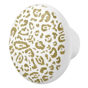 Bouton De Porte En Céramique Imprimé animal léopard guépard blanc paillettes do