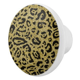 Bouton De Porte En Céramique Imprimé animalier léopard guépard noir paillettes 