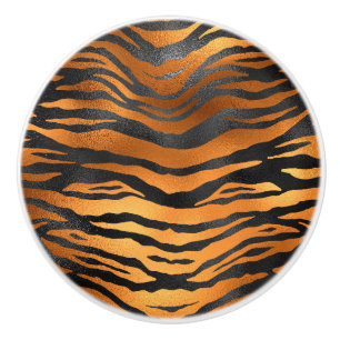 Bouton De Porte En Céramique Imprimé animalier rayures de tigre noir marron gla