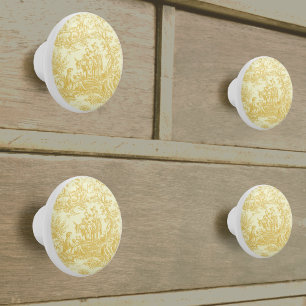 Bouton De Porte En Céramique Imprimé chic vintage jaune toile de jouy