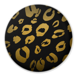 Bouton De Porte En Céramique Imprimé guépard léopard noir et or Élégant Glam