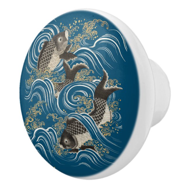 Bouton De Porte En Céramique Imprimé Poisson Koi japonais antique (Droite)