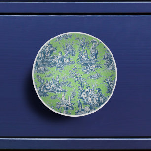 Bouton De Porte En Céramique Imprimé vintage bleu vert toile de jouy