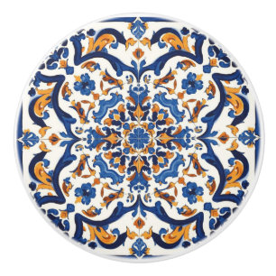 Bouton De Porte En Céramique Indigo Azulejo Bleu Portugais Lisbonne Talavera