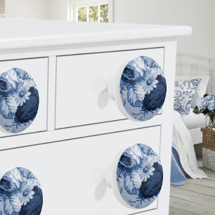 Bouton De Porte En Céramique Indigo Blue Vintage Floral Toile No.5