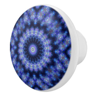 Bouton De Porte En Céramique Indigo Cobalt Blue Mandala Abstrait Patterned Knob