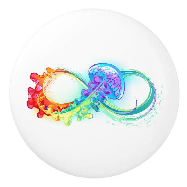 Bouton De Porte En Céramique Infinity avec Rainbow Jellyfish (Devant)