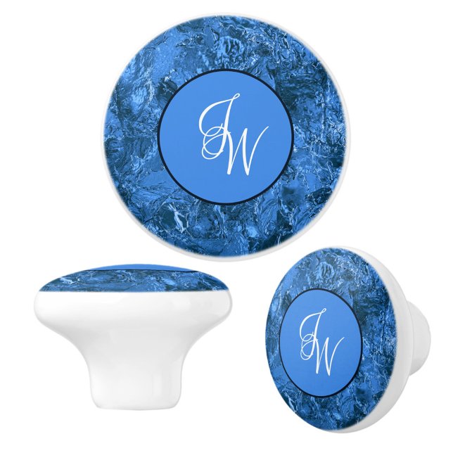 Bouton De Porte En Céramique Initiales entrelacées bleues marbrées  (Créateur téléchargé)