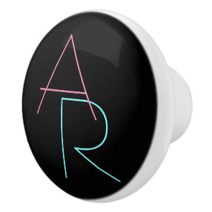 Bouton De Porte En Céramique Initiales superposées modernes Rose Turquoise No