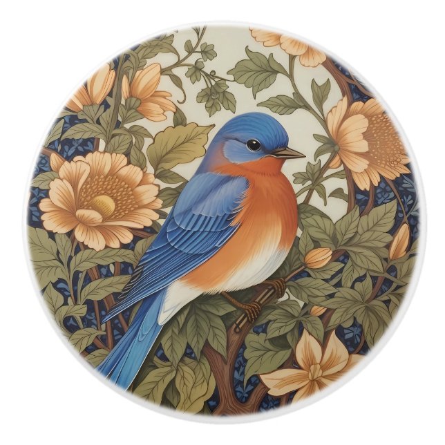 Bouton De Porte En Céramique Inspiration de l'élégant oiseau bleu de l'Est Will (Devant)