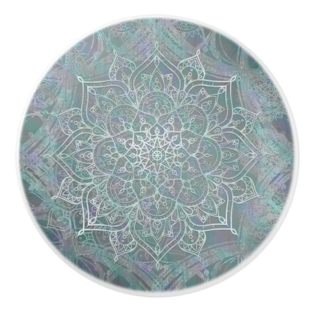 Bouton De Porte En Céramique Iridescent Shtoujours Mandala Boho Chic (Devant)