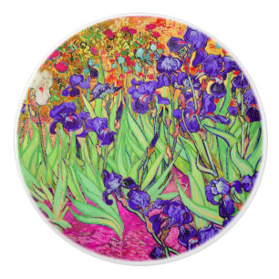 Bouton De Porte En Céramique Iris de Van Gogh à St. Remy, Violet + Rose