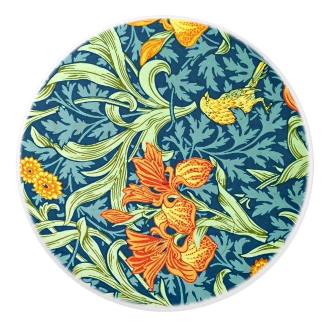 Bouton De Porte En Céramique Iris, un motif de William Morris, (Devant)