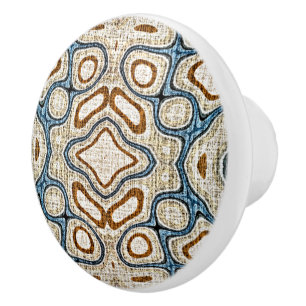 Bouton De Porte En Céramique Ivory Beige Brown Ochre Turquoise Bleu Ethnic Trib