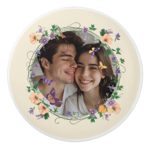 Bouton De Porte En Céramique Ivy romantique et papillons