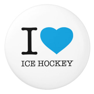 BOUTON DE PORTE EN CÉRAMIQUE J'AIME LE HOCKEY GLACE