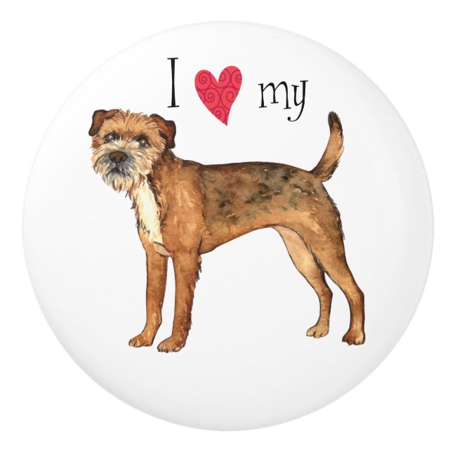 Bouton De Porte En Céramique J'aime ma frontière Terrier (Devant)