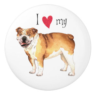 Bouton De Porte En Céramique J'aime mon Bulldog