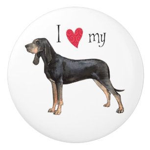 Bouton De Porte En Céramique J'aime mon Coonhound Noir et Tan