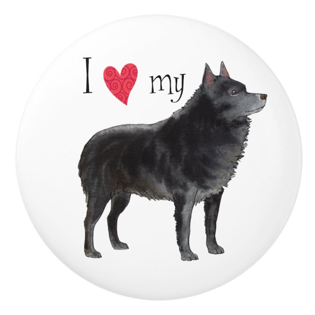 Bouton De Porte En Céramique J'aime mon Schipperke (Devant)