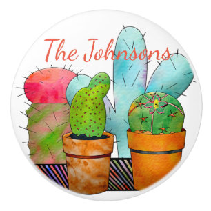Bouton De Porte En Céramique Jardin coloré de Cactus