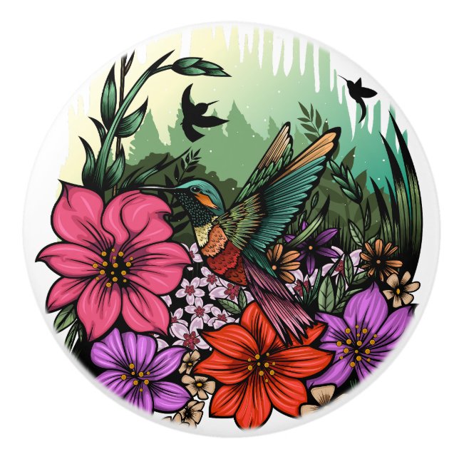 Bouton De Porte En Céramique Jardin des colibris (Devant)