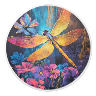 Bouton De Porte En Céramique Jardin Lumineux de Libellule Fantaisiste