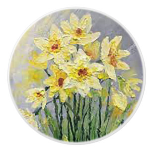 Bouton De Porte En Céramique Jaune Lillies