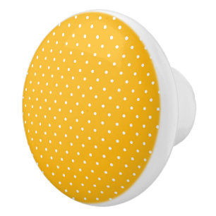 Bouton De Porte En Céramique Jaune moutarde blanc à pois motif Céramique