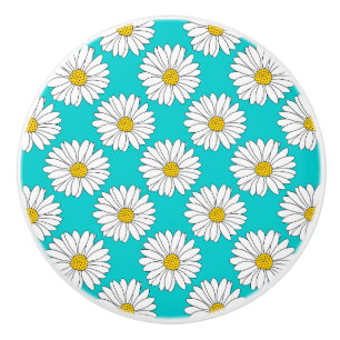 Bouton De Porte En Céramique Jaune Turquoise Blanc Motif