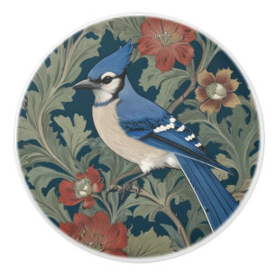 Bouton De Porte En Céramique Jay bleu Bird William Morris style Left Blue Jay