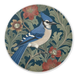 Bouton De Porte En Céramique Jay bleu Bird William Morris style Right Blue Jay