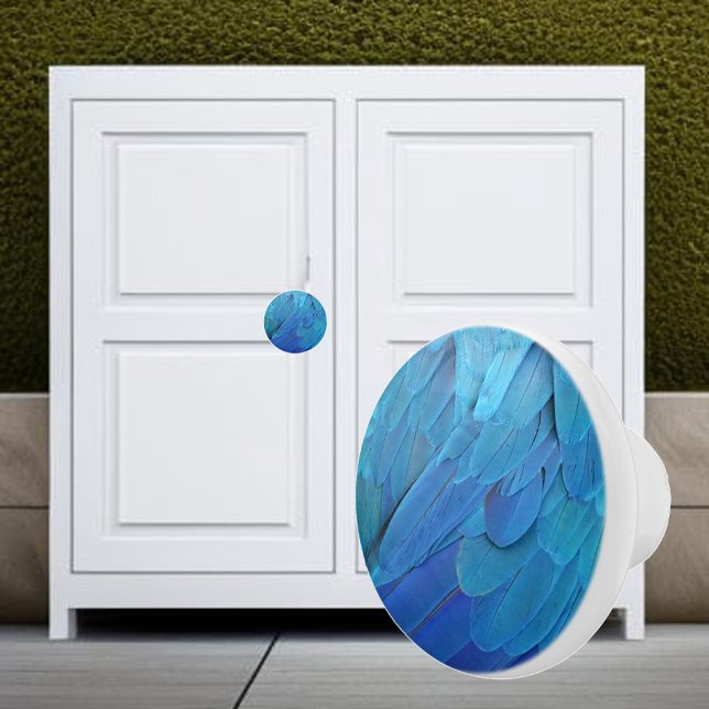 Bouton De Porte En Céramique Je suis bleu - plumes de perroquet près (Créateur téléchargé)