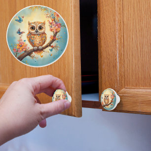 Bouton De Porte En Céramique Jeune Hibou