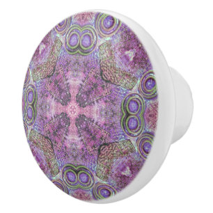 Bouton De Porte En Céramique Joaillon rose et violet Motif