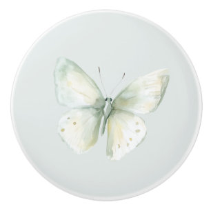 Bouton De Porte En Céramique Joie de Papillon de Menthe