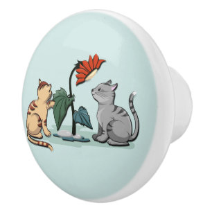 Bouton De Porte En Céramique Joie d'été des chatons Vert mousse de mer