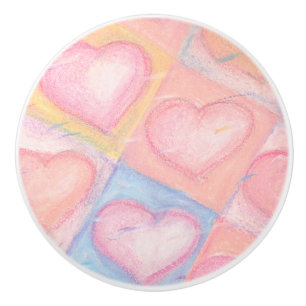 Bouton De Porte En Céramique Joli Bébé Bleu rose Pastel Coeurs Oeuvre d'art Cer