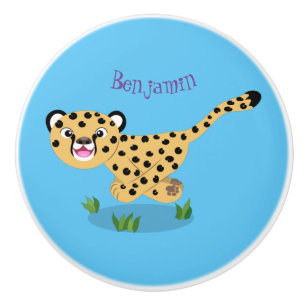 Bouton De Porte En Céramique Joli bébé guépard en cours de dessin animé illustr
