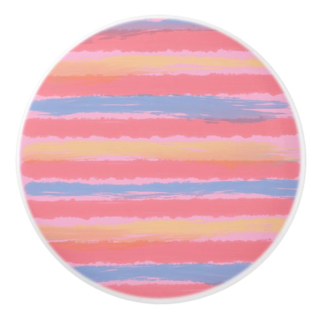 Bouton De Porte En Céramique Joli bleu rose bleu jaune Aquarelle rayures (Devant)